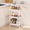 imageVtopmart 3 Tier Metal Rolling Cart with Wheels Utility Storage Cart with Handle and Lockable Casters Storage Basket Organizer Shelves Easy Assemble for Kitchen Living Room Office Nursery WhiteWhite