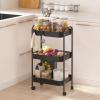 imageVtopmart 3 Tier Metal Rolling Cart with Wheels Utility Storage Cart with Handle and Lockable Casters Storage Basket Organizer Shelves Easy Assemble for Kitchen Living Room Office Nursery WhiteBlack