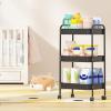 imageVtopmart 3 Tier Metal Rolling Cart with Wheels Utility Storage Cart with Handle and Lockable Casters Storage Basket Organizer Shelves Easy Assemble for Kitchen Living Room Office Nursery WhiteBlack