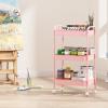 imageVtopmart 3 Tier Metal Rolling Cart with Wheels Utility Storage Cart with Handle and Lockable Casters Storage Basket Organizer Shelves Easy Assemble for Kitchen Living Room Office Nursery WhitePink