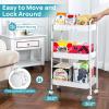 imageVtopmart 3 Tier Metal Rolling Cart with Wheels Utility Storage Cart with Handle and Lockable Casters Storage Basket Organizer Shelves Easy Assemble for Kitchen Living Room Office Nursery WhiteWhite