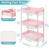 imageVtopmart 3 Tier Metal Rolling Cart with Wheels Utility Storage Cart with Handle and Lockable Casters Storage Basket Organizer Shelves Easy Assemble for Kitchen Living Room Office Nursery WhitePink