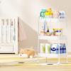 imageVtopmart 3 Tier Metal Rolling Cart with Wheels Utility Storage Cart with Handle and Lockable Casters Storage Basket Organizer Shelves Easy Assemble for Kitchen Living Room Office Nursery WhiteWhite