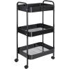 imageVtopmart 3 Tier Metal Rolling Cart with Wheels Utility Storage Cart with Handle and Lockable Casters Storage Basket Organizer Shelves Easy Assemble for Kitchen Living Room Office Nursery WhiteBlack
