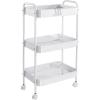 imageVtopmart 3 Tier Metal Rolling Cart with Wheels Utility Storage Cart with Handle and Lockable Casters Storage Basket Organizer Shelves Easy Assemble for Kitchen Living Room Office Nursery WhiteWhite
