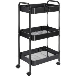imageVtopmart 3 Tier Metal Rolling Cart with Wheels Utility Storage Cart with Handle and Lockable Casters Storage Basket Organizer Shelves Easy Assemble for Kitchen Living Room Office Nursery WhiteBlack