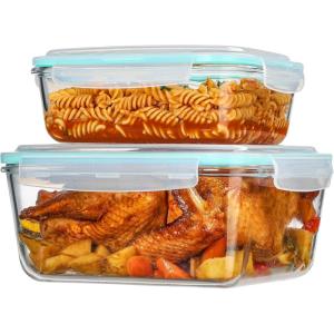 imageVtopmart 122oz50oz Large Glass Food Storage Containers with Airtight Lids Big Glass Containers for Roasting Chicken Baking Casseroles Food Storage Meal Prep Fruits Thanksgiving Meals BPAFree
