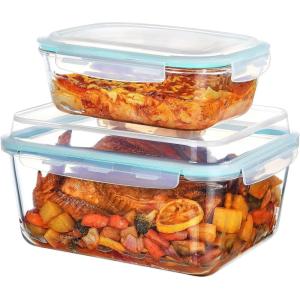 imageVtopmart 220oz ampamp 764oz Extra Large Glass Storage Containers Set Meal Prep Food Container Sets with Snap Airtight Lids for Roasting Turkey Rotisserie Chicken Baking Watermelon Storage BPA Free
