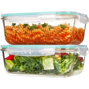 imageVtopmart 2Pack 2260ml 764oz Large Glass Storage Containers with Lids Meal Prep Food Container Set with Snap Airtight Lid for Baking Microwave Oven Leak Proof for Freezer Dishwasher GreyGreen