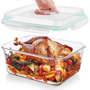 imageVtopmart 65L 220oz 275cup Extra Large Glass Food Storage Containers with Snap Airtight Lids for Roasting Turkey Rotisserie Chicken Baking Watermelon Storage BPA Free Oven Safe Dishwasher