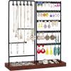 imageVtopmart Jewelry Holder Organizer Stand Tree for Earring Necklace Ring Bracelets Display and Storage with 90 Holes 12 Hooks Black WalnutWalnut