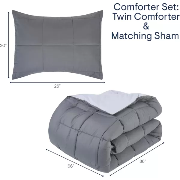Aeropostale 2 Piece Quilted Box Stitch Bedroom Comforter and Matching Sham SetTwinGrayBox Stitch Gray