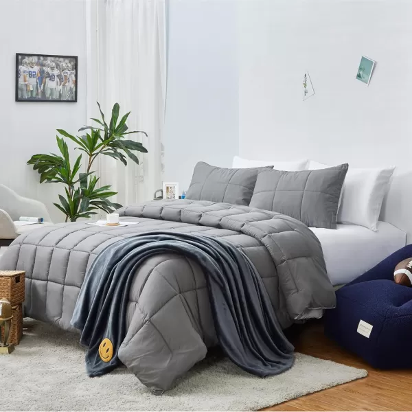 Aeropostale 2 Piece Quilted Box Stitch Bedroom Comforter and Matching Sham SetTwinGrayBox Stitch Gray