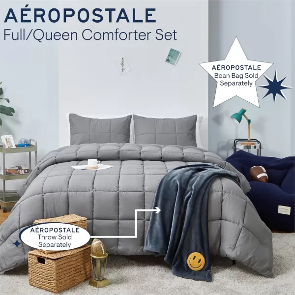 Aeropostale 2 Piece Quilted Box Stitch Bedroom Comforter and Matching Sham SetTwinGrayBox Stitch Gray