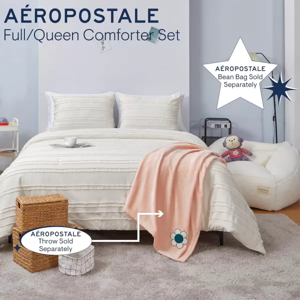 Aeropostale 3 Piece Eloise Eyelash Bedroom Comforter and Matching Sham SetFullQueenIvoryEloise Eyelash Ivory