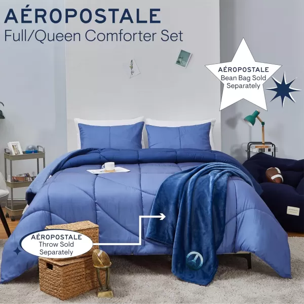 Aeropostale 3 Piece Marshmallow Wave Bedroom Comforter and Matching Sham Set FullQueenNavy BlueMarshmallow Wave Navy