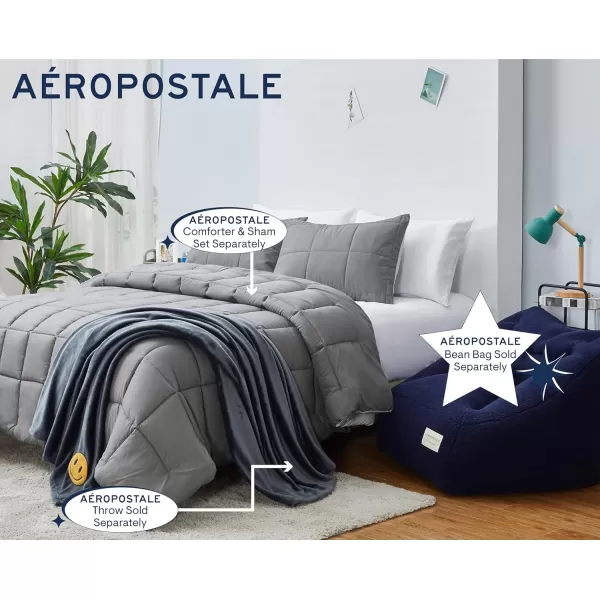 Aeropostale 50quotx70quot Luxurious Blue Soft Plush Oversized Throw Blanket with Decorative Mushroom PatchDark Grey