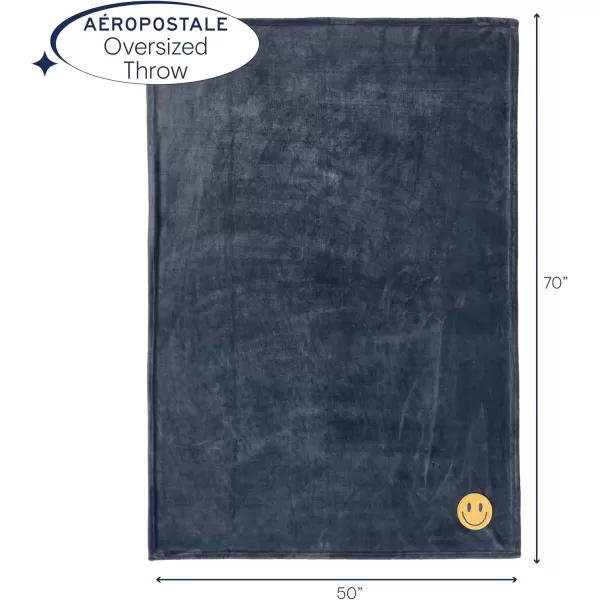 Aeropostale 50quotx70quot Luxurious Blue Soft Plush Oversized Throw Blanket with Decorative Mushroom PatchDark Grey