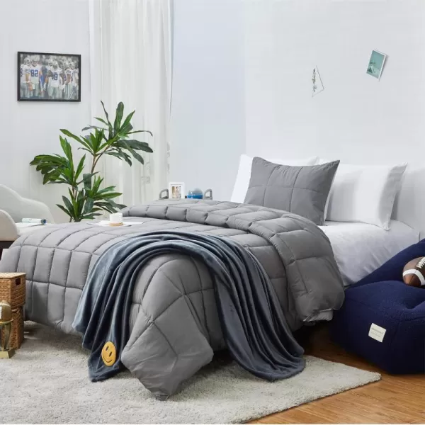 Aeropostale 2 Piece Quilted Box Stitch Bedroom Comforter and Matching Sham SetTwinGrayBox Stitch Gray