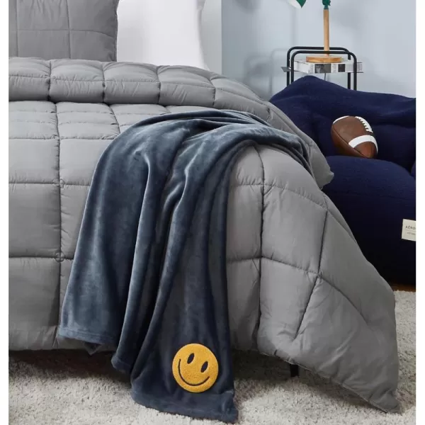 Aeropostale 50quotx70quot Luxurious Blue Soft Plush Oversized Throw Blanket with Decorative Mushroom PatchDark Grey