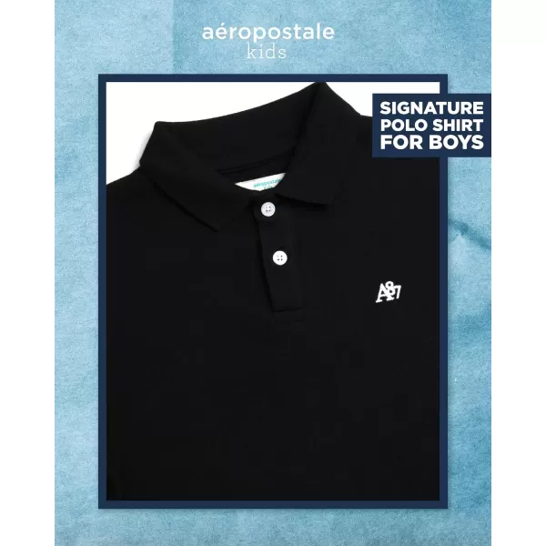 AEROPOSTALE Boys Polo Shirt  Classic Fit Short Sleeve Pique Polo  Comfort Stretch Golf Shirt for Boys 416Black