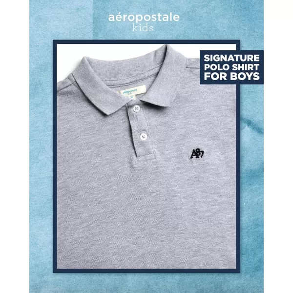 AEROPOSTALE Boys Polo Shirt  Classic Fit Short Sleeve Pique Polo  Comfort Stretch Golf Shirt for Boys 416Grey