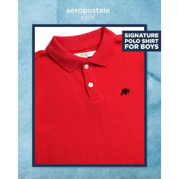 AEROPOSTALE Boys Polo Shirt  Classic Fit Short Sleeve Pique Polo  Comfort Stretch Golf Shirt for Boys 416Red