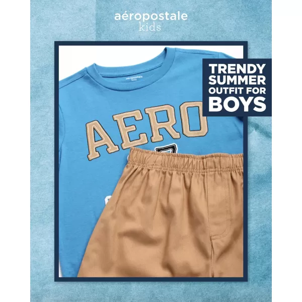 AEROPOSTALE Boys Shorts Set  2 Piece Short Sleeve Graphic Tee and Pull On Cargo Shorts  Trendy Boys Clothing Sets 416BlueCoffee