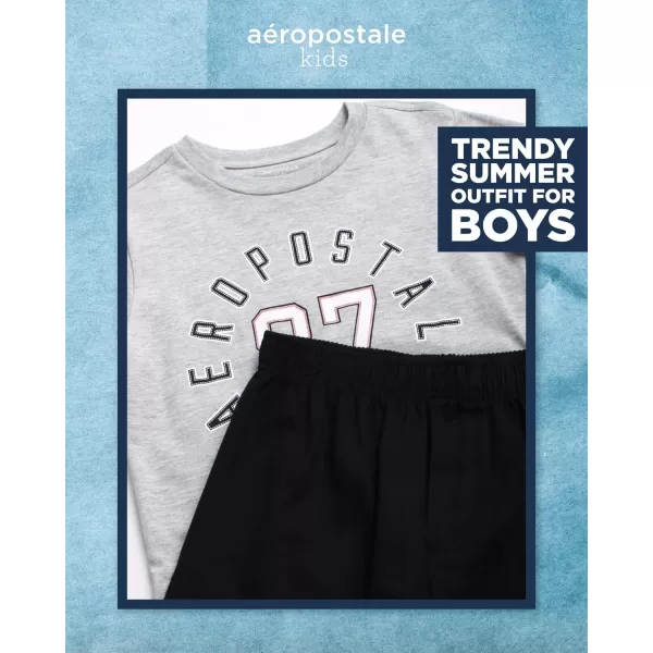 AEROPOSTALE Boys Shorts Set  2 Piece Short Sleeve Graphic Tee and Pull On Cargo Shorts  Trendy Boys Clothing Sets 416GreyBlack