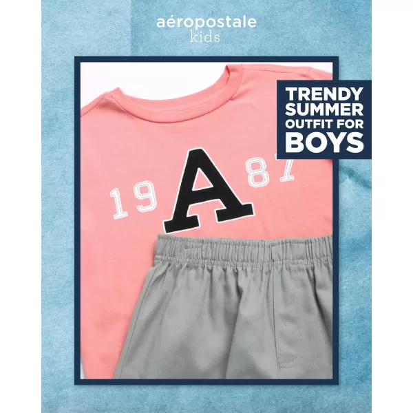 AEROPOSTALE Boys Shorts Set  2 Piece Short Sleeve Graphic Tee and Pull On Cargo Shorts  Trendy Boys Clothing Sets 416Shell PinkGrey