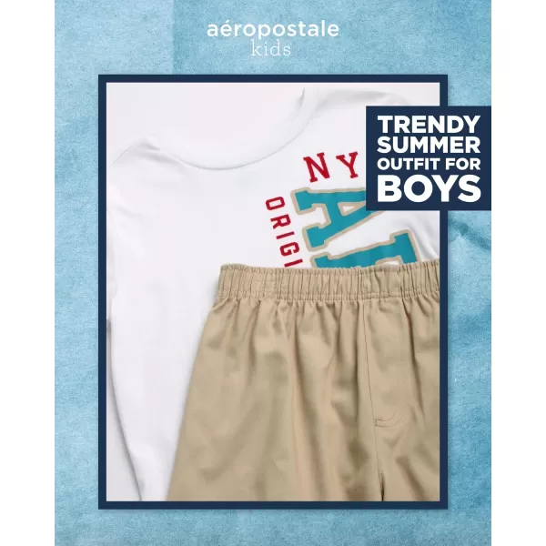 AEROPOSTALE Boys Shorts Set  2 Piece Short Sleeve Graphic Tee and Pull On Cargo Shorts  Trendy Boys Clothing Sets 416WhiteCream