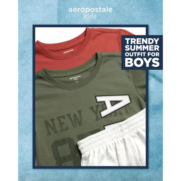 AEROPOSTALE Boys Shorts Set  3 Piece Short Sleeve TShirt and Fleece Sweat Shorts  Summer Outfit for Boys 412BurgundyOliveOatmeal