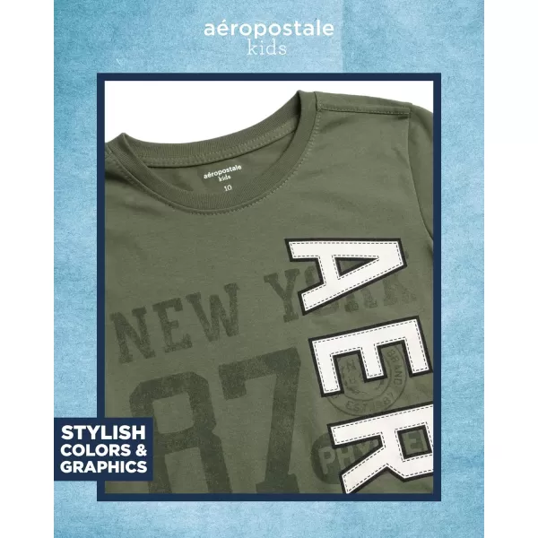 AEROPOSTALE Boys Shorts Set  3 Piece Short Sleeve TShirt and Fleece Sweat Shorts  Summer Outfit for Boys 412BurgundyOliveOatmeal