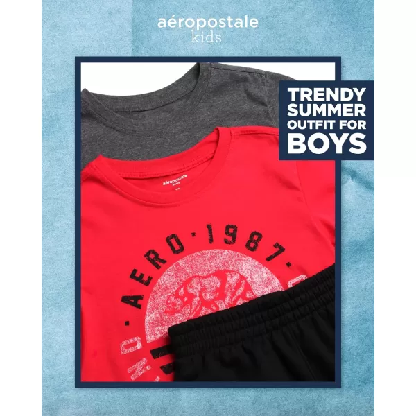 AEROPOSTALE Boys Shorts Set  3 Piece Short Sleeve TShirt and Fleece Sweat Shorts  Summer Outfit for Boys 412GreyBlackRed