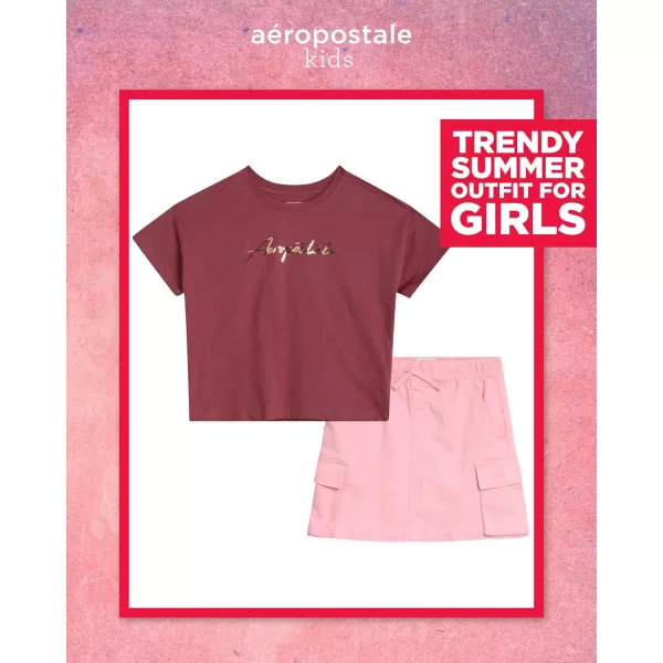 AEROPOSTALE Girls Skort Set  2 Piece Jersey Graphic Tee and Twill Cargo Scooter Skorts  Summer Outfit for Girls 716Blossom Rose