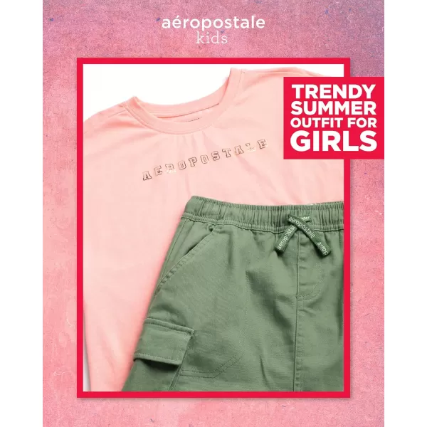AEROPOSTALE Girls Skort Set  2 Piece Jersey Graphic Tee and Twill Cargo Scooter Skorts  Summer Outfit for Girls 716Green Coral