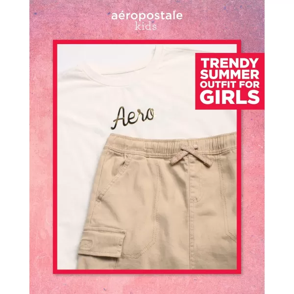 AEROPOSTALE Girls Skort Set  2 Piece Jersey Graphic Tee and Twill Cargo Scooter Skorts  Summer Outfit for Girls 716Irish Cream
