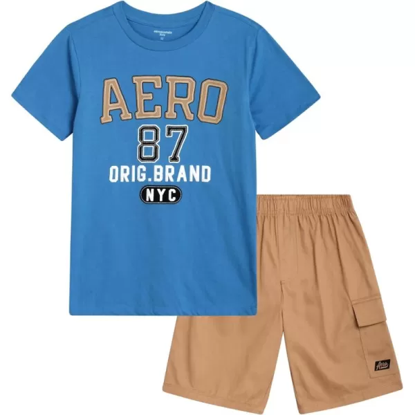 AEROPOSTALE Boys Shorts Set  2 Piece Short Sleeve Graphic Tee and Pull On Cargo Shorts  Trendy Boys Clothing Sets 416BlueCoffee