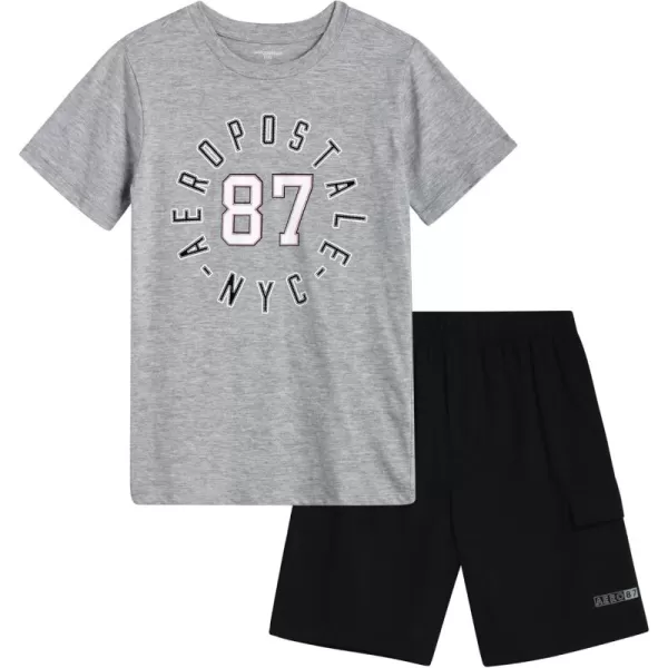 AEROPOSTALE Boys Shorts Set  2 Piece Short Sleeve Graphic Tee and Pull On Cargo Shorts  Trendy Boys Clothing Sets 416GreyBlack