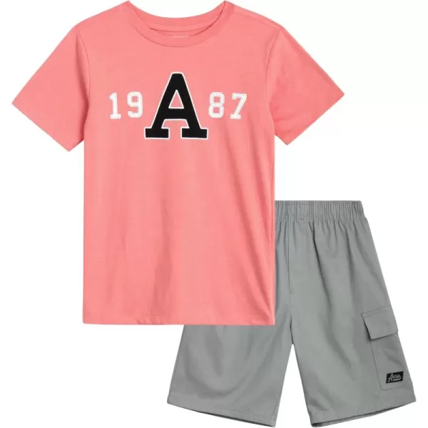 AEROPOSTALE Boys Shorts Set  2 Piece Short Sleeve Graphic Tee and Pull On Cargo Shorts  Trendy Boys Clothing Sets 416Shell PinkGrey