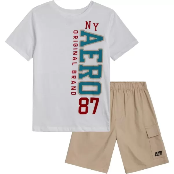 AEROPOSTALE Boys Shorts Set  2 Piece Short Sleeve Graphic Tee and Pull On Cargo Shorts  Trendy Boys Clothing Sets 416WhiteCream