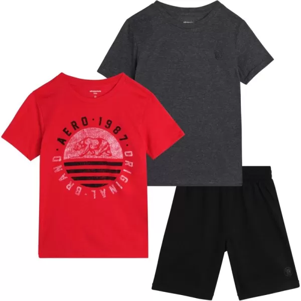 AEROPOSTALE Boys Shorts Set  3 Piece Short Sleeve TShirt and Fleece Sweat Shorts  Summer Outfit for Boys 412GreyBlackRed