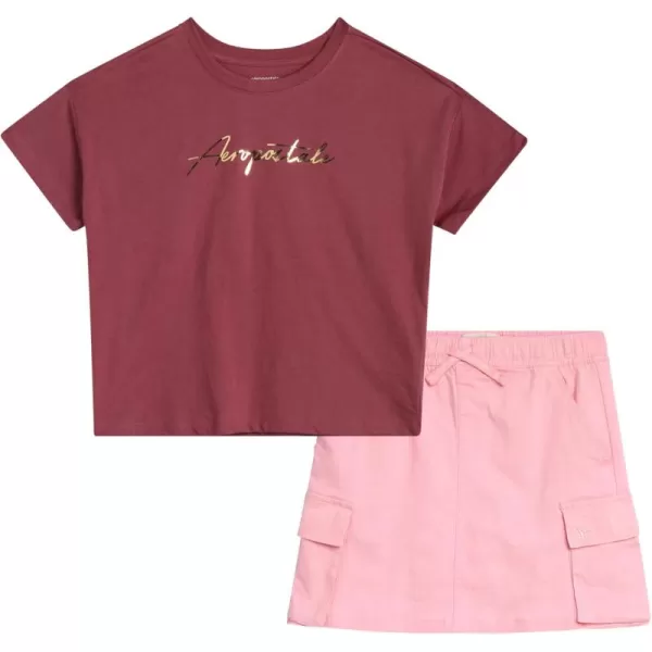 AEROPOSTALE Girls Skort Set  2 Piece Jersey Graphic Tee and Twill Cargo Scooter Skorts  Summer Outfit for Girls 716Blossom Rose