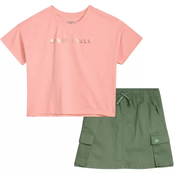 AEROPOSTALE Girls Skort Set  2 Piece Jersey Graphic Tee and Twill Cargo Scooter Skorts  Summer Outfit for Girls 716Green Coral