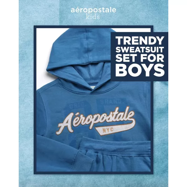 AEROPOSTALE Boys Sweatsuit Set  2 Piece Fleece Hoodie Sweatshirt and Jogger Sweatpants  Matching Pants Set for Boys 412Parisian Blue