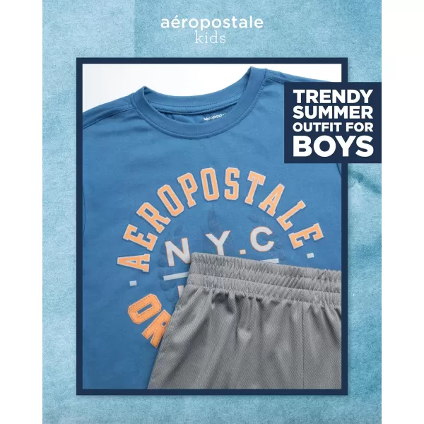 AEROPOSTALE Boys Active Shorts Set  2 Piece Short Sleeve TShirt and Mesh Gym Shorts  Activewear Outfit for Boys 412Blue Grey