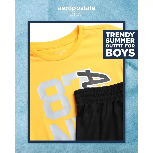 AEROPOSTALE Boys Active Shorts Set  2 Piece Short Sleeve TShirt and Mesh Gym Shorts  Activewear Outfit for Boys 412GoldGrey