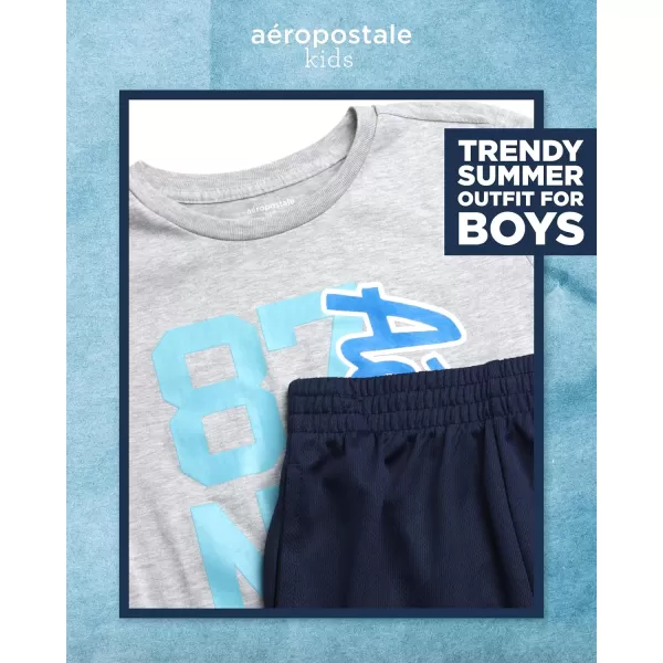 AEROPOSTALE Boys Active Shorts Set  2 Piece Short Sleeve TShirt and Mesh Gym Shorts  Activewear Outfit for Boys 412GreyBlue