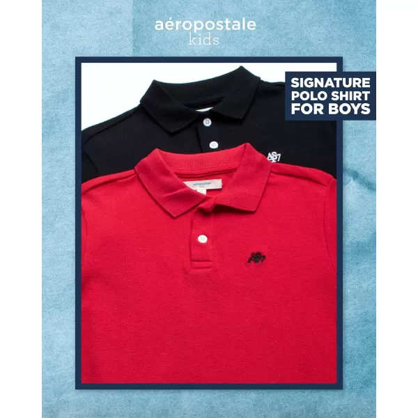 AEROPOSTALE Boys Polo Shirt  2 Pack Classic Fit Short Sleeve Pique Polo Shirts for Boys  Comfort Stretch Golf Shirt816Blackred