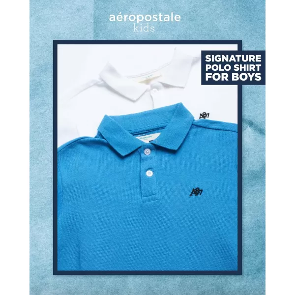 AEROPOSTALE Boys Polo Shirt  2 Pack Classic Fit Short Sleeve Pique Polo Shirts for Boys  Comfort Stretch Golf Shirt816Whiteblue